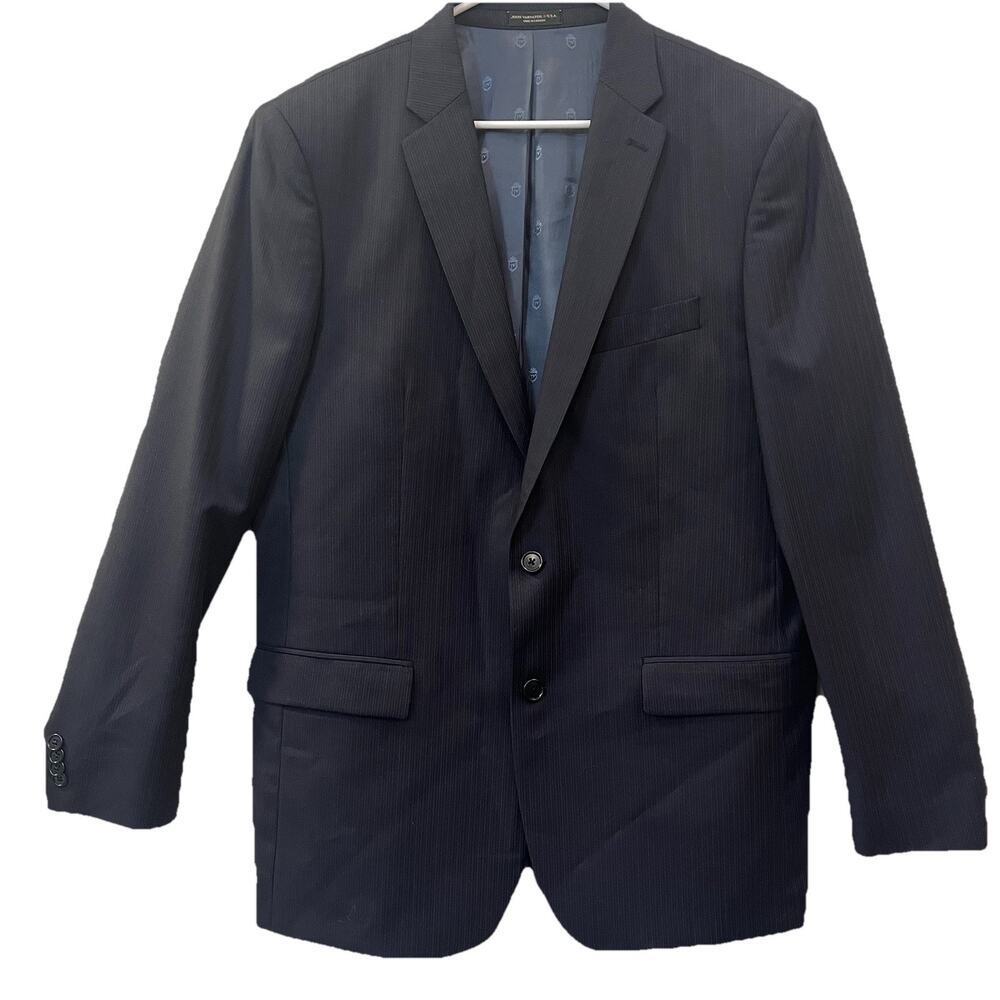JOHN VARVATOS USA Blazer Jacket Sport 43L Navy Thin Stripe Two Button 100%‎ Wool